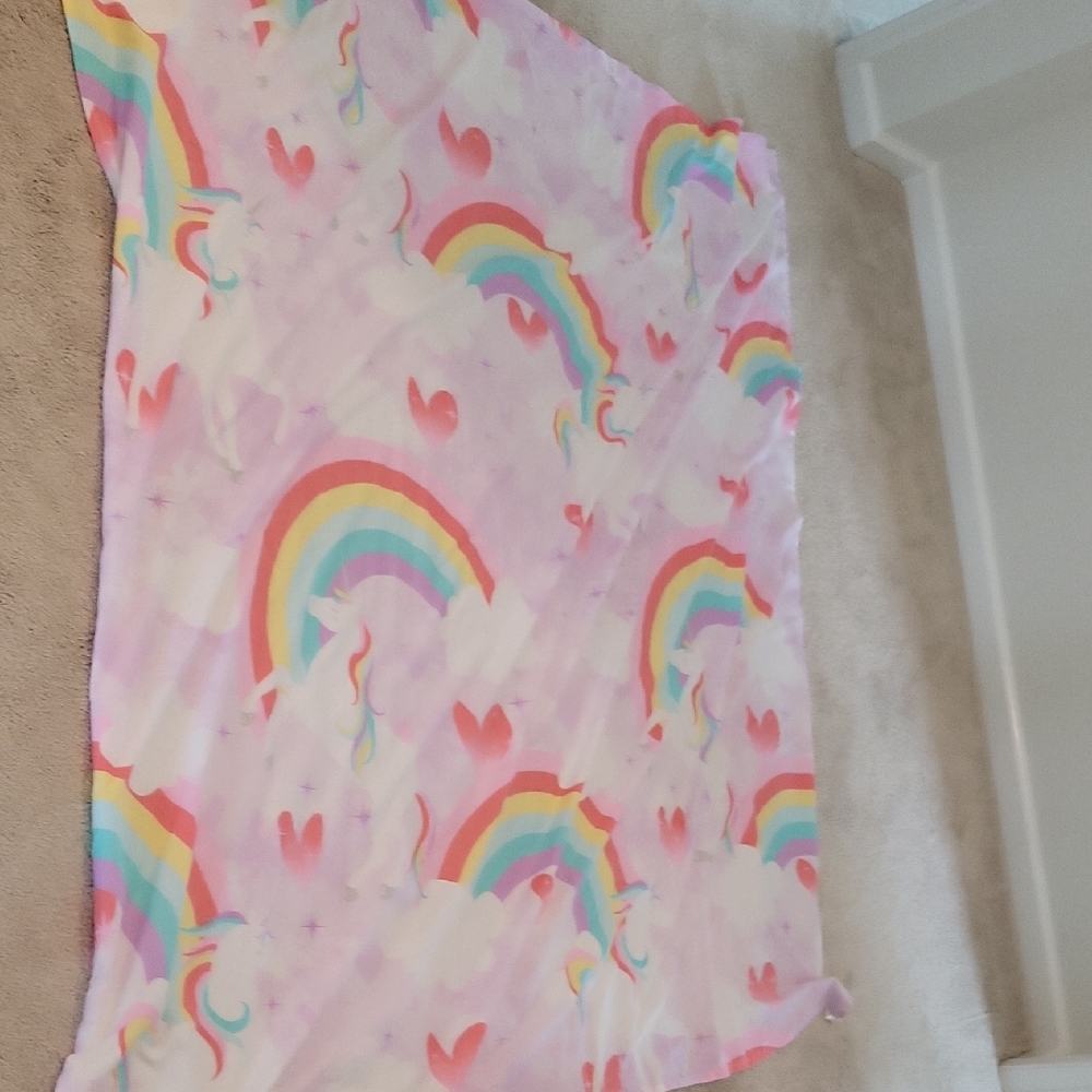 Rainbow Unicorn Print Throw Blanket - Pink